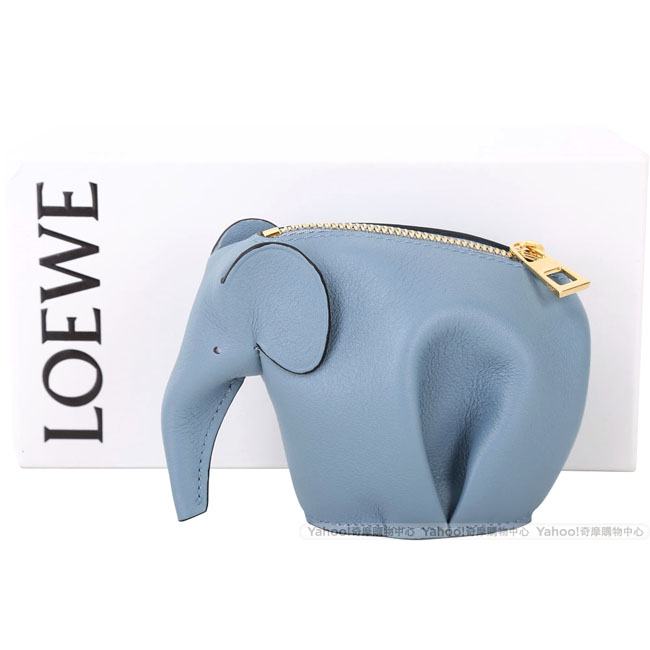 LOEWE Animales Elephant 立體大象造型拉鍊零錢包(石灰藍)