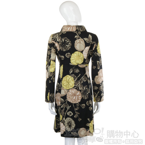 MOSCHINO 黑色花朵圖騰飾長版外套