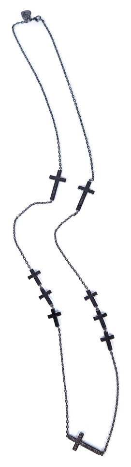 Wildfox Couture 美國品牌 鑲白鑽 十字架 多層次 亮黑金 長項鍊