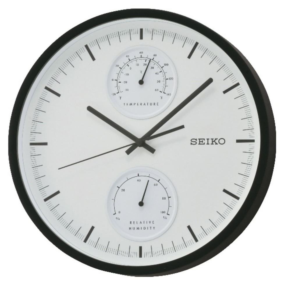SEIKO 精工 溫度/溼度顯示 滑動式 恆動式秒針 靜音掛鐘-白/30.5cm
