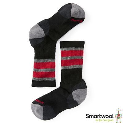 【美國 SmartWool】美麗諾羊毛 兒童健行中級避震條紋中長襪(2入)_黑色