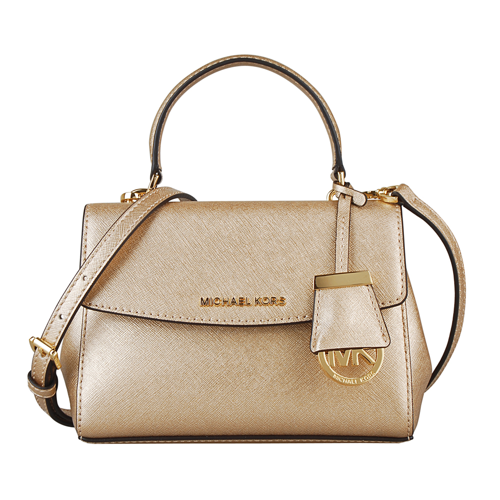 MICHAEL KORS AVA金字防刮牛皮手提/斜背包(迷你/金)