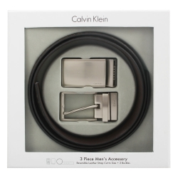 Calvin Klein 滿版LOGO金屬雙釦皮帶禮盒