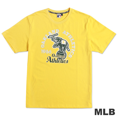MLB-奧克蘭運動家隊經典隊徽LOGO印花T恤-黃(男)