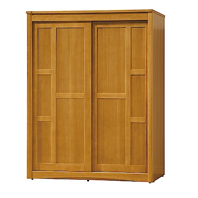 品家居 吉娜5.1尺柚木紋雙推門單抽衣櫃-153x60x203cm免組