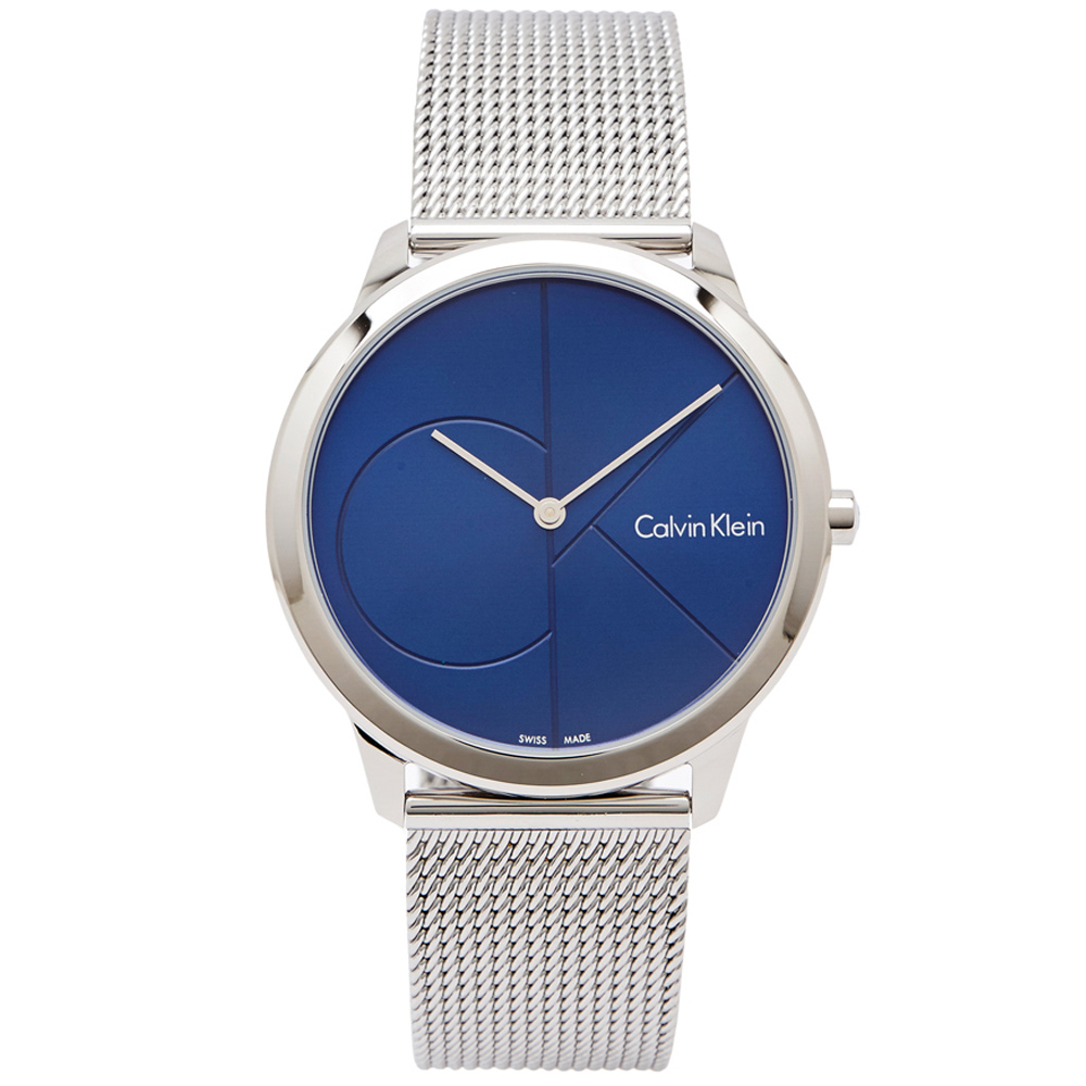 CK  極簡LOGO風格米蘭帶手錶(K3M2112N)藍面x銀色/40mm