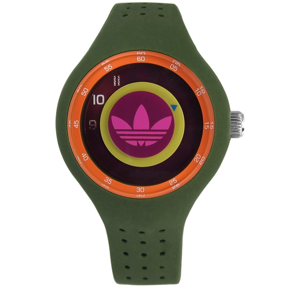 adidas愛迪達 Originals多層次雙層時標矽膠腕錶-桃紫x綠/41mm