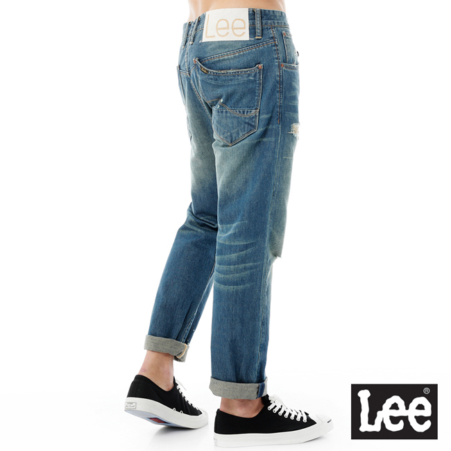 Lee 101+ 牛仔褲低腰合身直筒牛仔七分褲-男款-藍