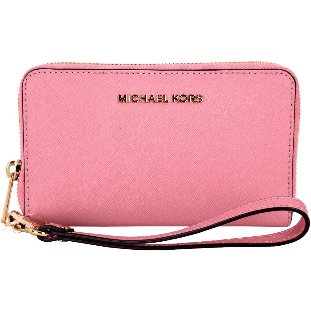 Michael Kors Jet Set Travel 金字牛皮手拿手機中夾-粉(展示品)