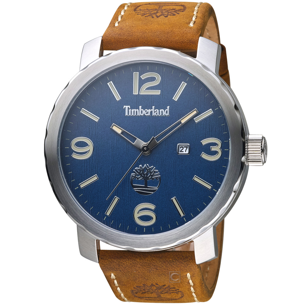 Timberland 木紋之跡時尚腕錶-藍x棕色錶帶/50mm