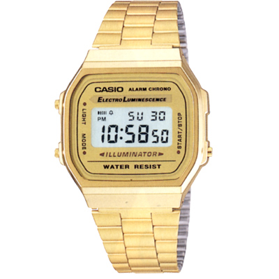 CASIO 城市光廊數位腕錶(A168WG-9)-金色版