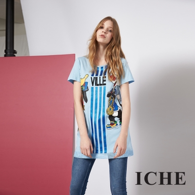 ICHE 衣哲 個性時尚卡通印花長版造型T恤上衣 兩色