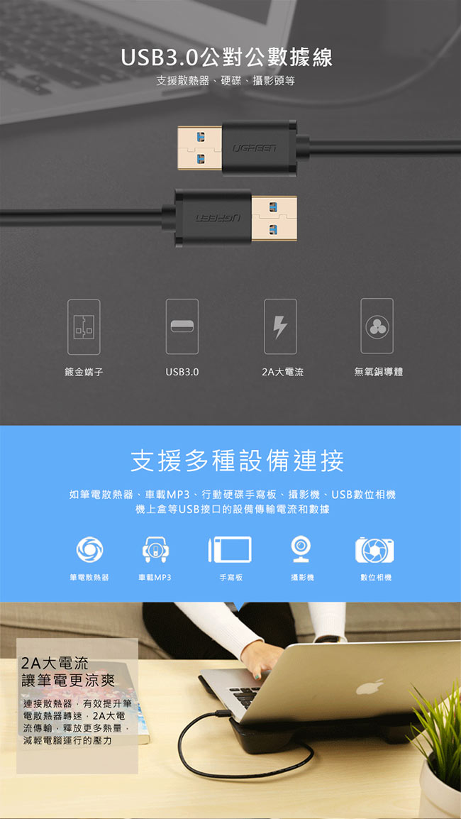 綠聯 USB3 A 公對公傳輸線 1.5M