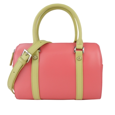 agnes b.New York 牛皮兩用波士頓包(小/粉紅黃)