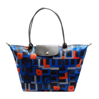 LONGCHAMP Le Pliage Artwalk普普風印花長把購物包(大-鈷藍色)