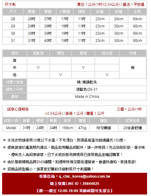 刷損水洗色窄管牛仔褲(淺藍色)-Kugi Girl