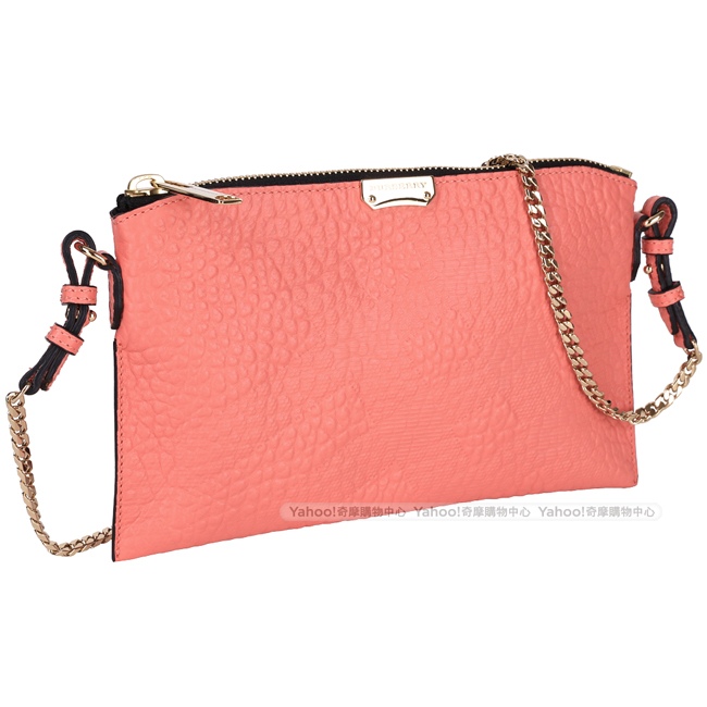 BUEBERRY 浮雕格紋手拿/鍊帶包(玫瑰粉)