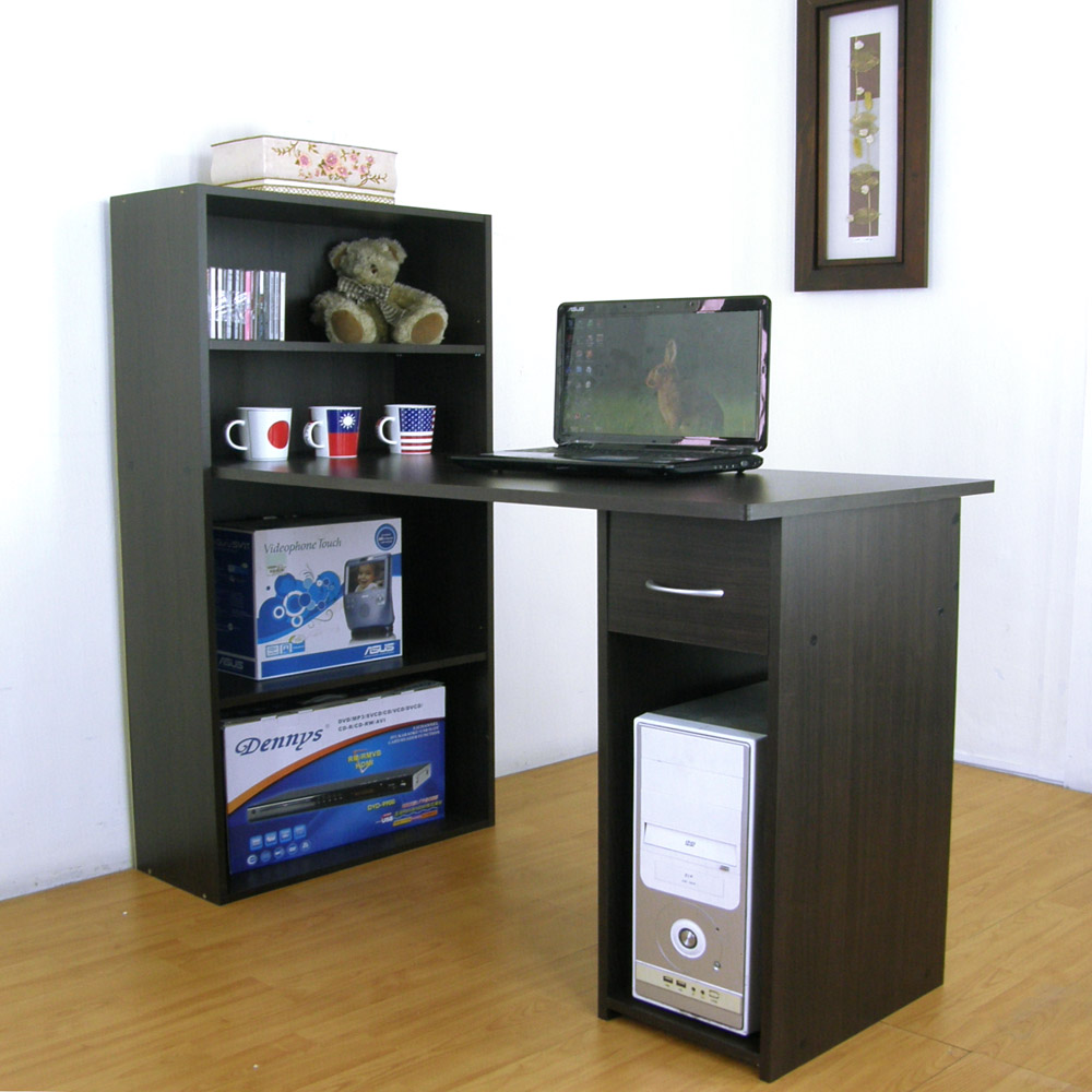 【頂堅】抽屜置物櫃型電腦桌/書桌-120公分寬-深胡桃木色