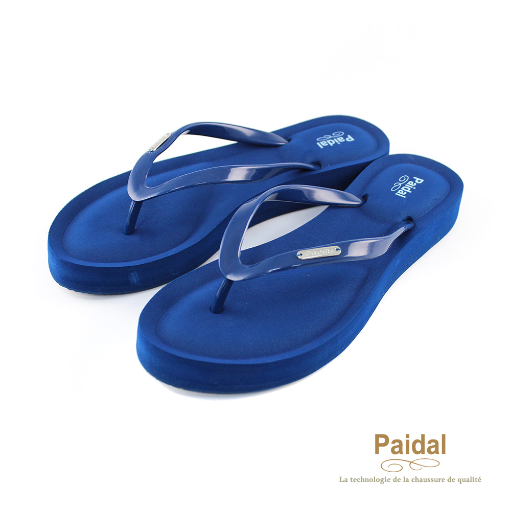 Paidal 氣墊美型夾腳拖鞋-深藍