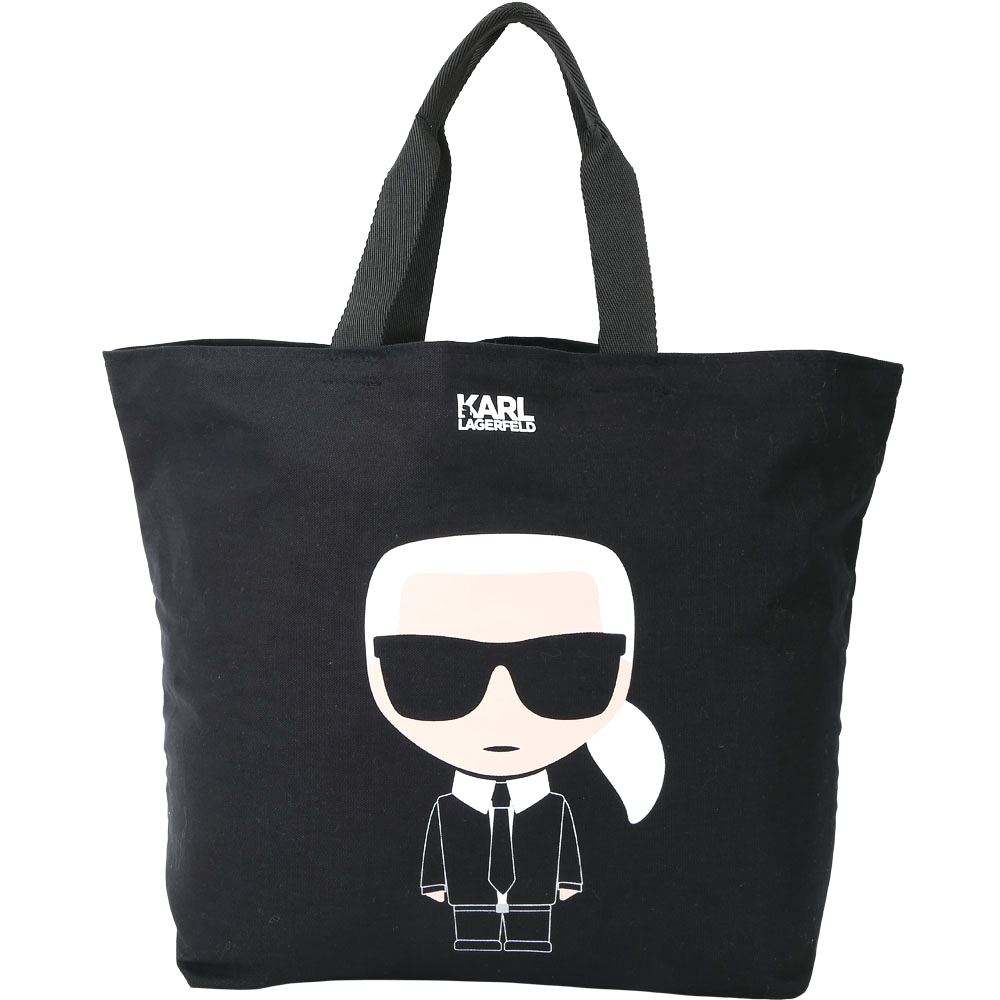 KARL LAGERFELD K/IKONIK 老佛爺圖案帆布托特包(黑色)