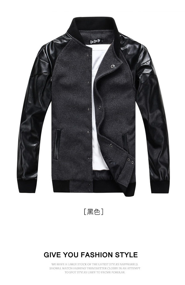 小猴子的賣場 韓版皮革拼接皮衣棒球外套-2色