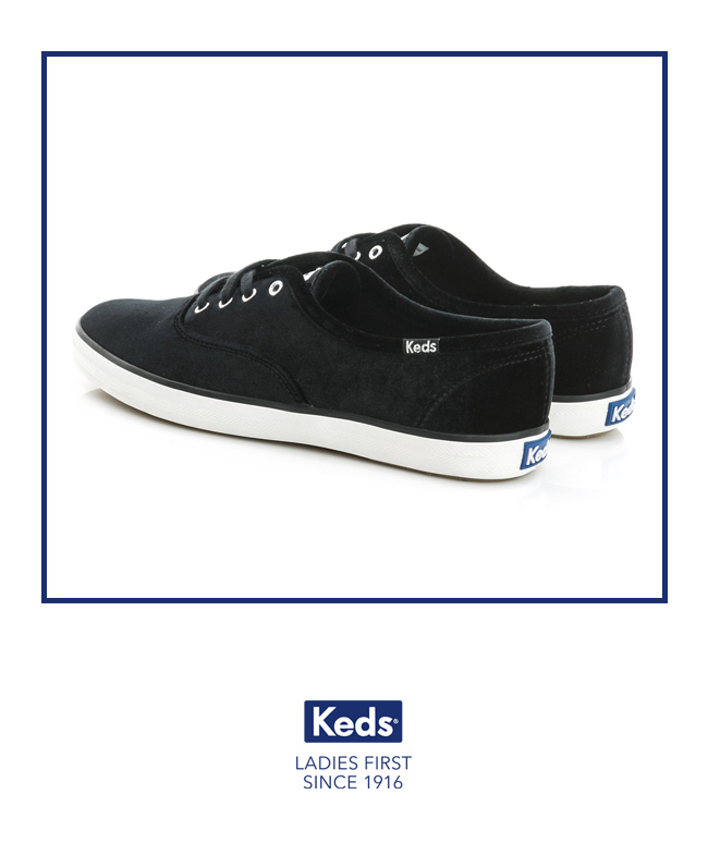 Keds CHAMPION 華麗氣質綁帶休閒鞋-天鵝絨黑