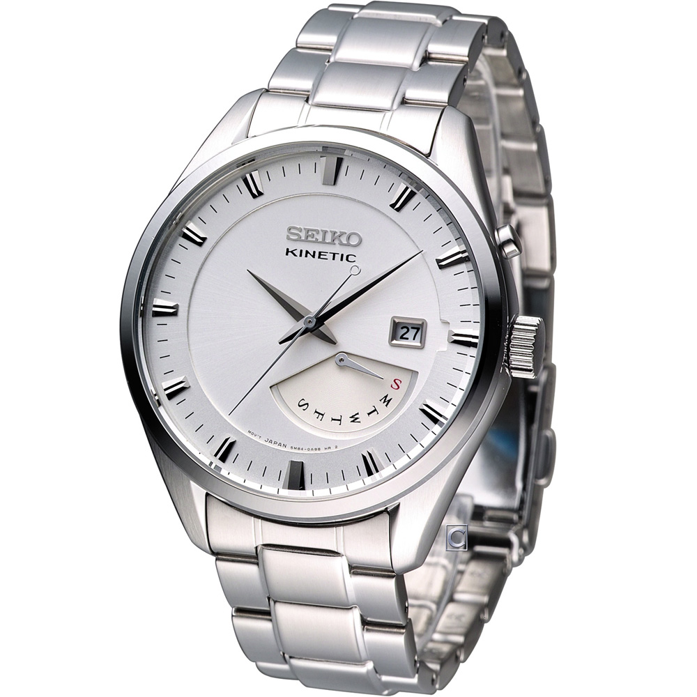 SEIKO Kinetic 簡約時尚紳士腕錶-白/42mm