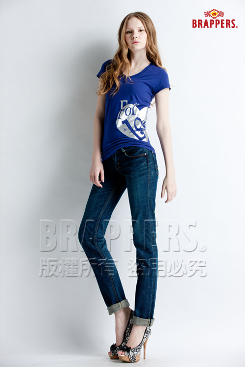 BRAPPERS 女款 Boy Firend Jeans 系列-彈性直筒褲-深藍