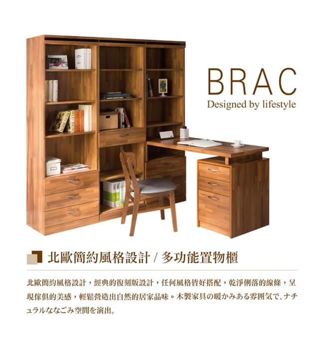 日本直人木業-BRAC層木二個3抽一個1抽書櫃加調整書桌(160x180x192cm)