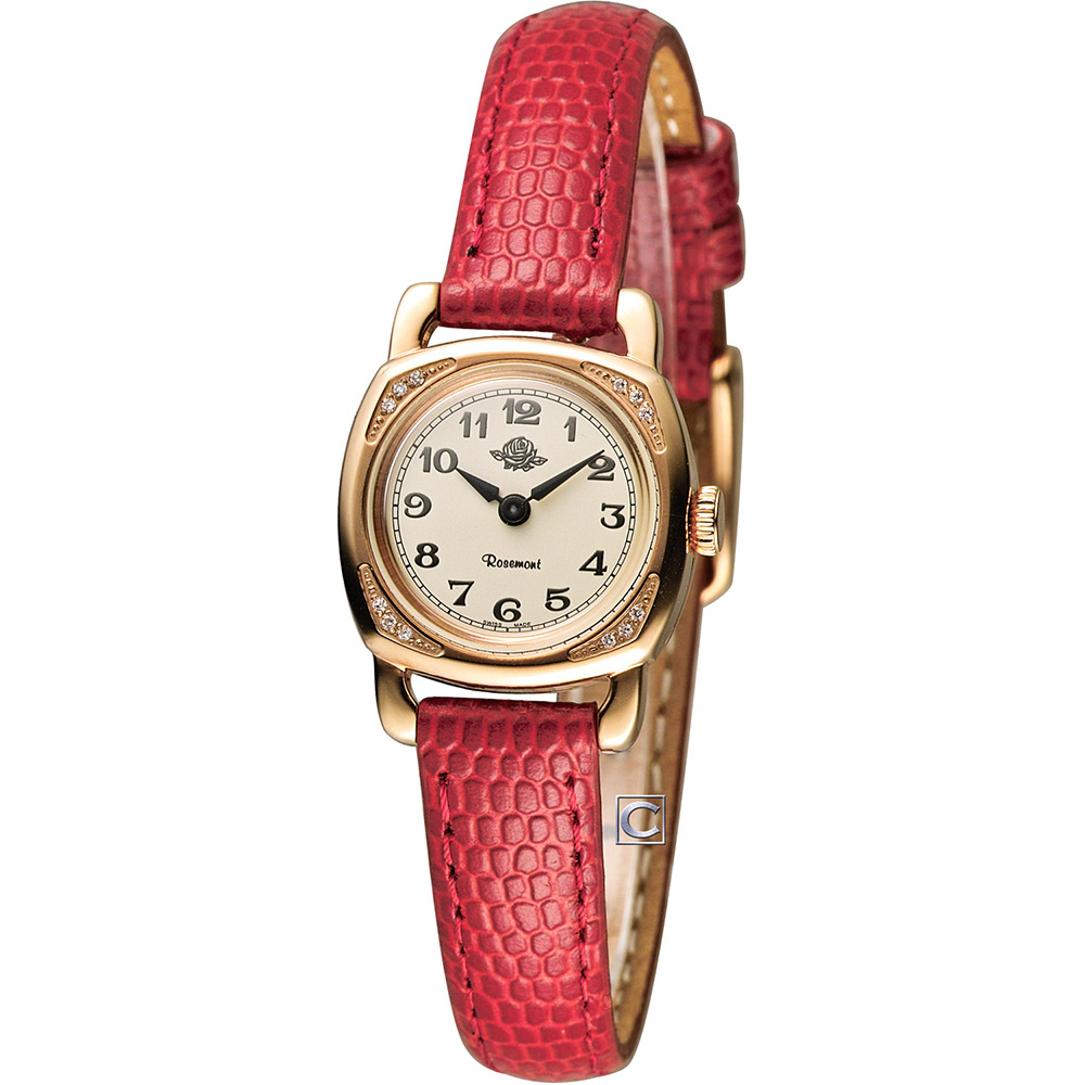 Rosemont 玫瑰錶迷你版玫瑰系列 時尚腕錶-玫瑰金x紅/20x20mm