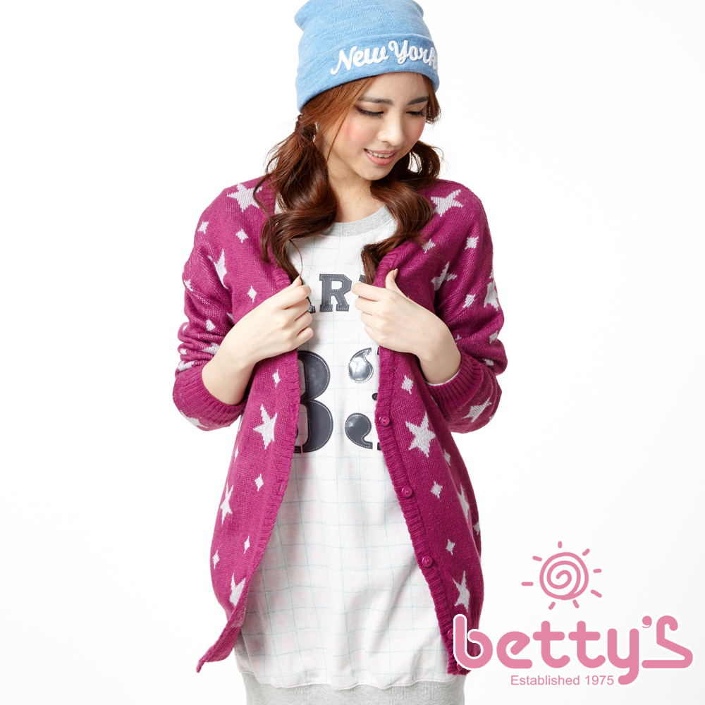 betty’s貝蒂思　星星方塊Ｖ領針織罩衫(紫紅)