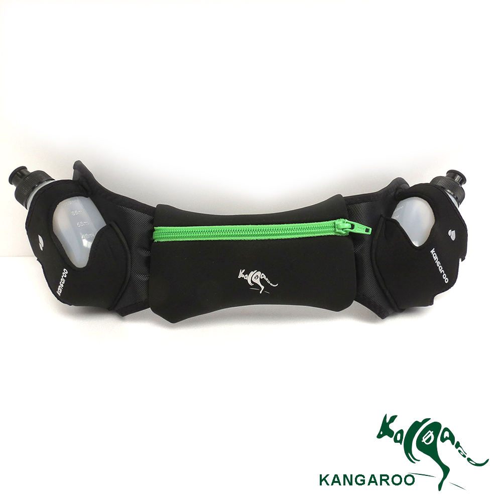 KANGAROO 馬拉松輕量透氣雙水壺跑步腰包全半馬型 (綠) K140116004