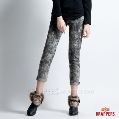 BRAPPERS 女款 BoyFirend系列-女用低腰3D八分反摺褲-雪花黑