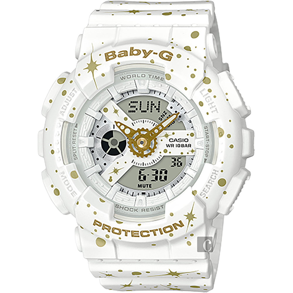 CASIO卡西歐 Baby-G 星空雙顯手錶-白x金