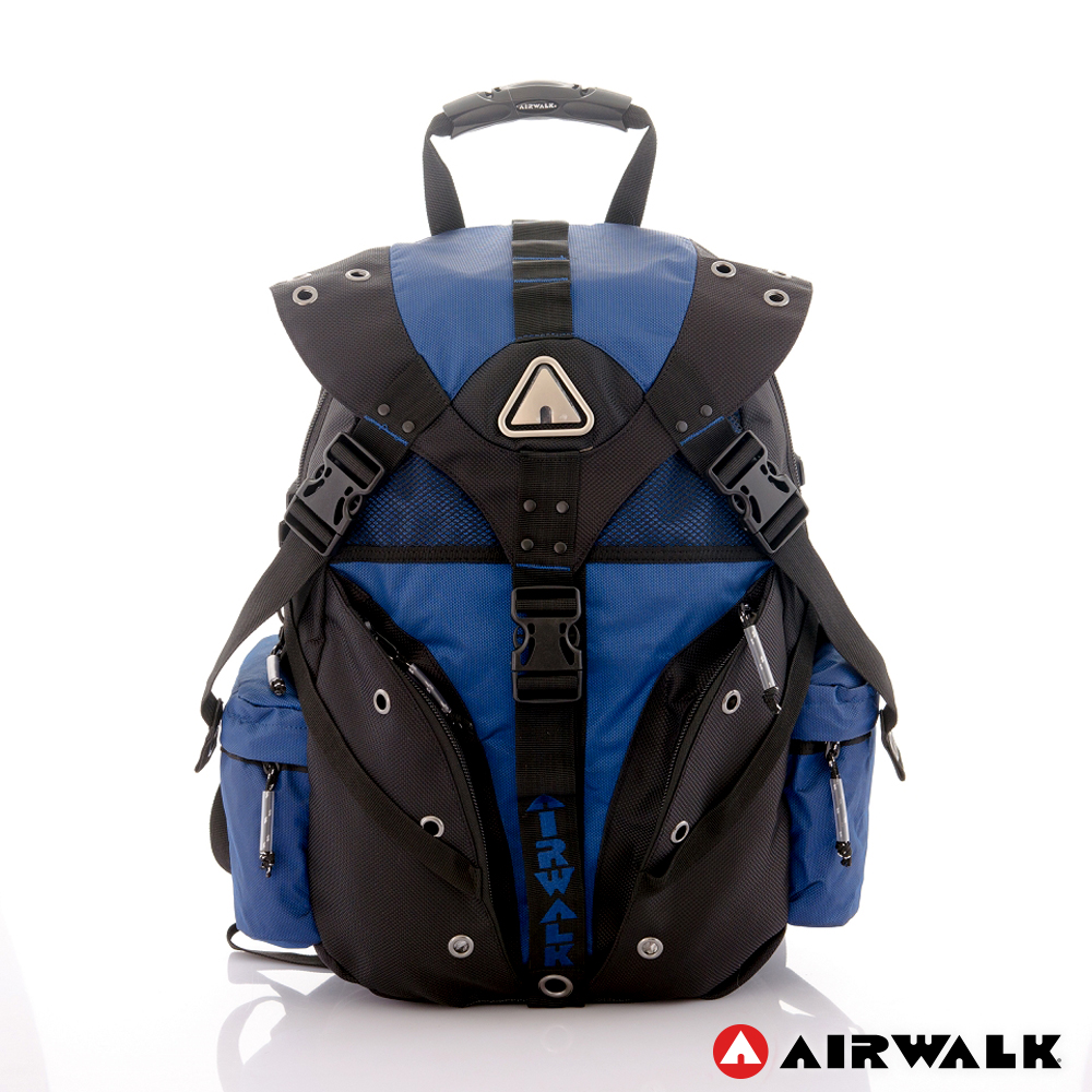 AIRWALK - 鐵金鋼 雙色重裝備感三叉釦後背包 - 靛藍