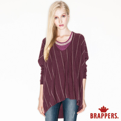 BRAPPERS 女款 不對稱配條針織衫-紫紅