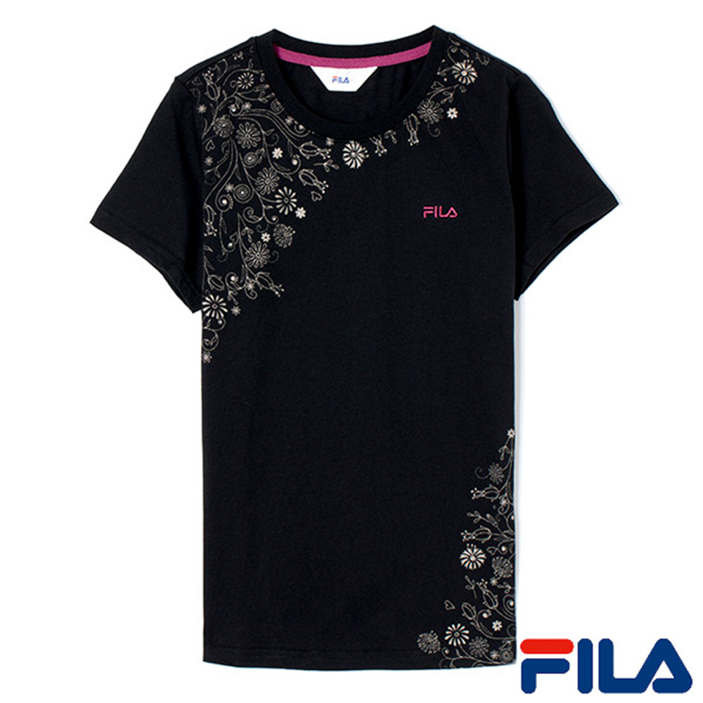 FILA 女性鑽飾印花T恤(時尚黑)5TEO-1521-BK