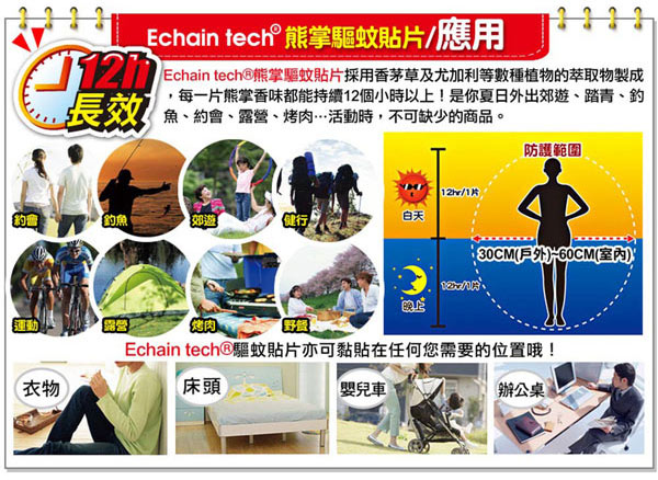 ECHAIN TECH 熊掌 長效驅蚊防蚊貼片 (1包/60片)