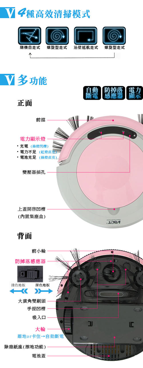 V-BOT 迷你智慧型掃地機器人(掃+擦地+吸塵)公主機M270