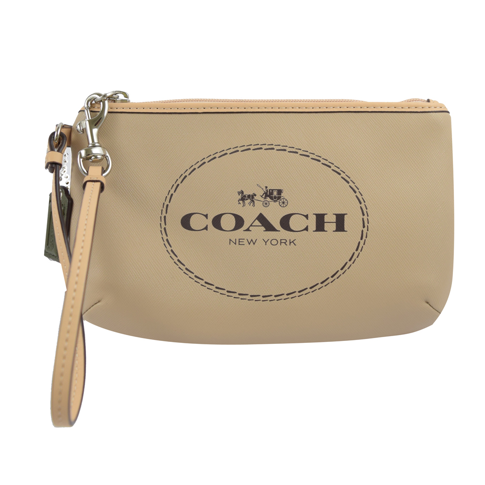 COACH 防刮全皮革扣環大手拿包.米