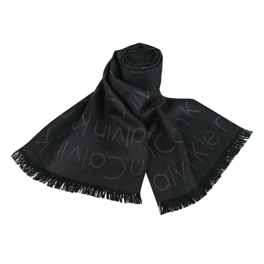 Calvin Klein 雙色LOGO印花造型圍巾(黑)