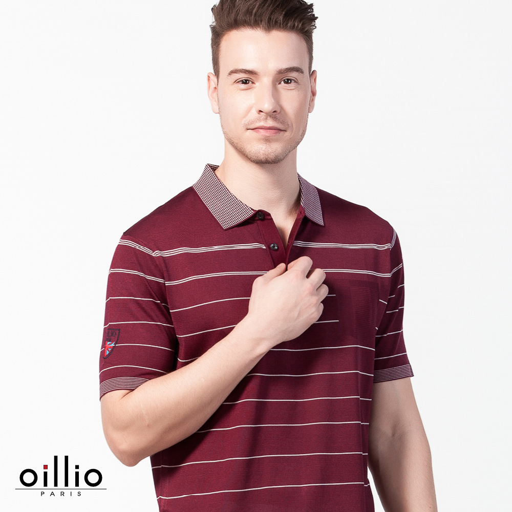歐洲貴族oillio 短袖線衫 POLO條紋款 右袖刺繡 紅色