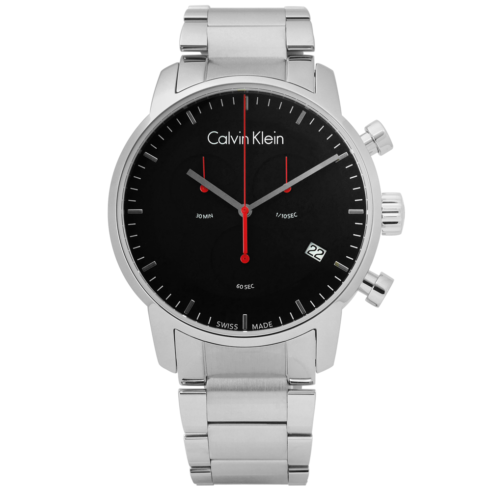 CK  經典極簡有型三環計時不鏽鋼手錶-黑色/43mm