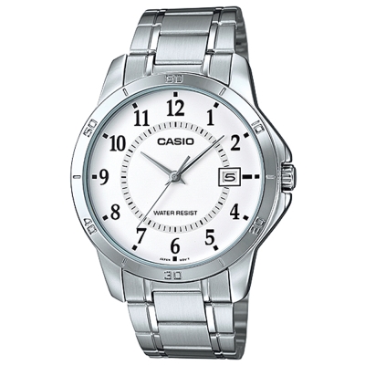 CASIO 經典復古時尚簡約指針紳士日曆腕錶-白色(MTP-V004D-7B)/40mm