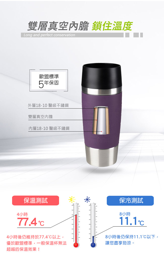 Tefal法國特福 Travel Mug 不鏽鋼隨行馬克保溫杯360ML(快)