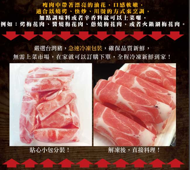 約克街肉鋪精選台灣豬梅花肉片8包(250G/包+-10%)