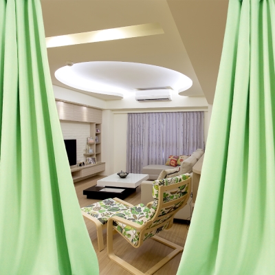 布安於室-簡約素面綠穿管式單層遮光窗簾-半腰窗(寬200X高165cm)