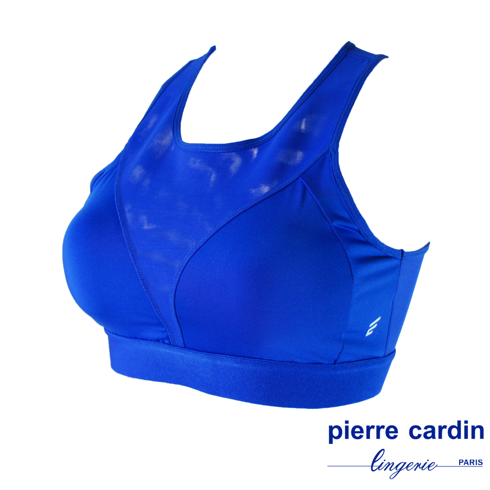 【pierre cardin 皮爾卡登女性內衣】透氣拼接網紗無鋼圈運動內衣(藍色)