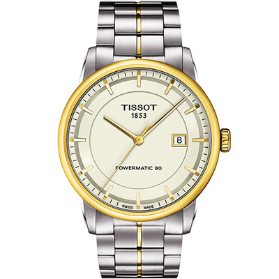 TISSOT 天梭 官方授權 T-Classic Luxury 機械腕錶 新春送禮-象牙白x金框/41mm T0864072226100