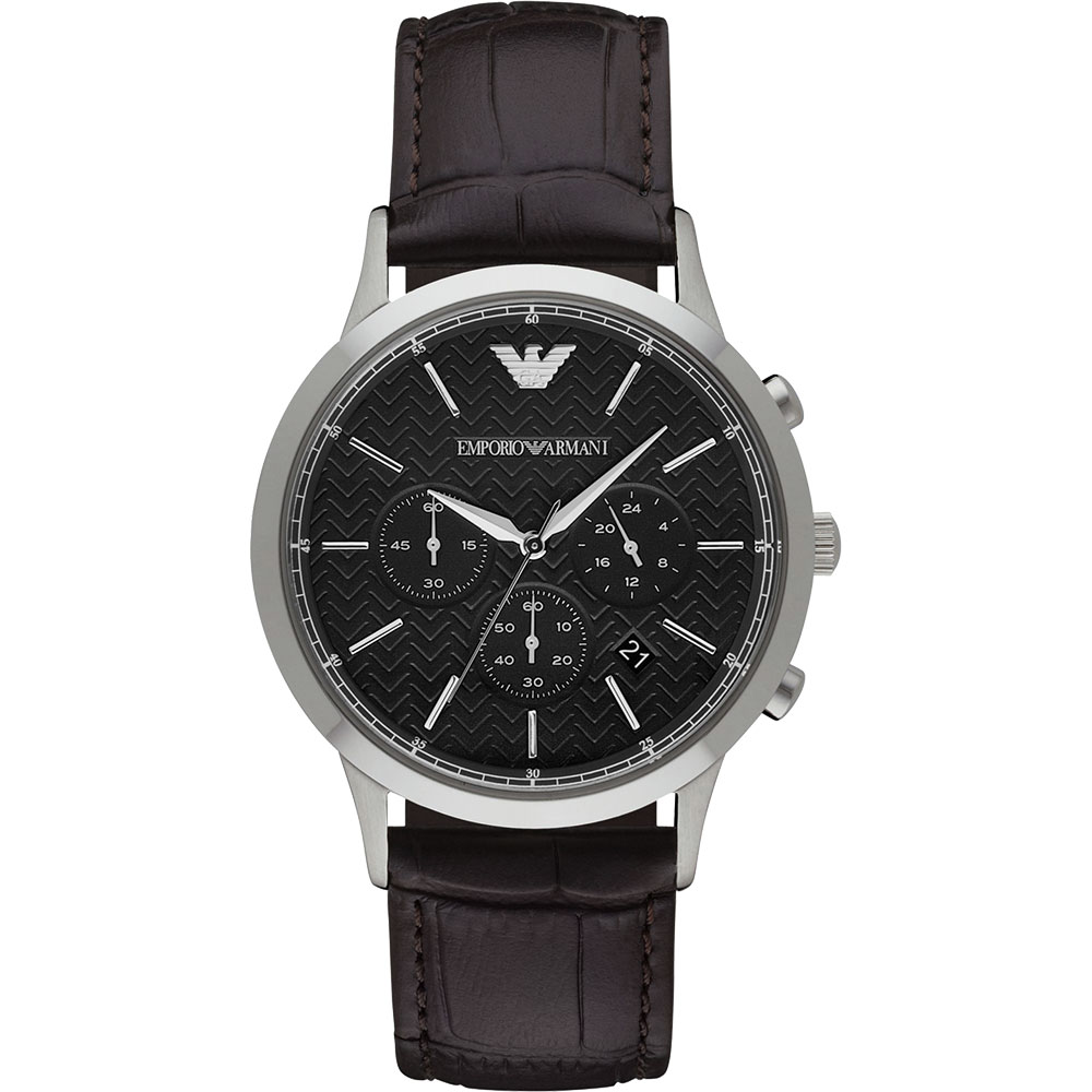 Emporio Armani Classic 都會新貴計時腕錶-黑x咖啡/43mm